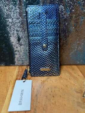 Brahmin RARE Adelle Slim Bifold Wallet Blue Viper Leather Hard to Find